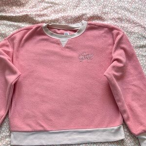 GAP Pink and Cream Women's Crew Neck Sweater